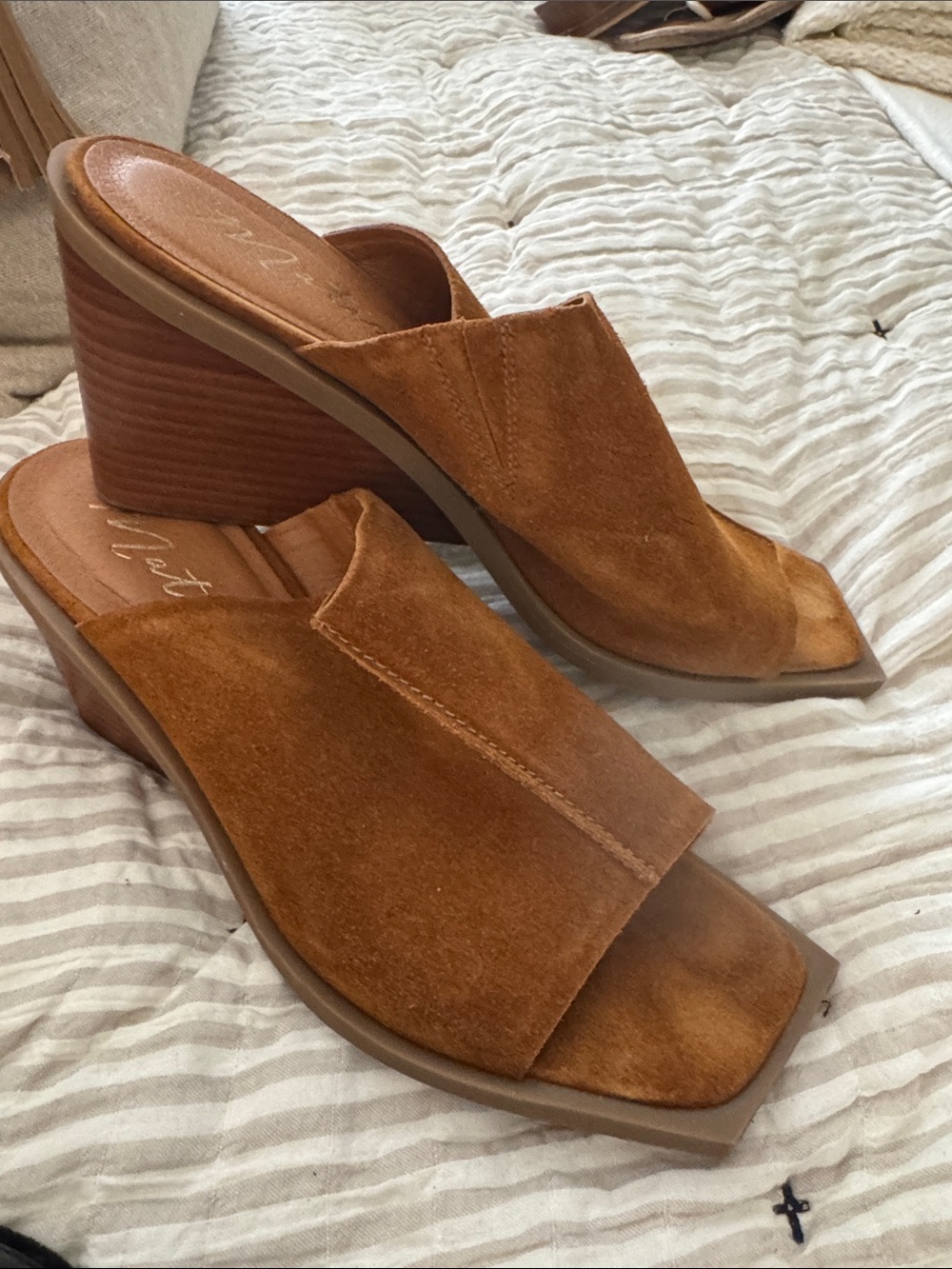 Matisse Chestnut Suede Open-Square Slide Mules